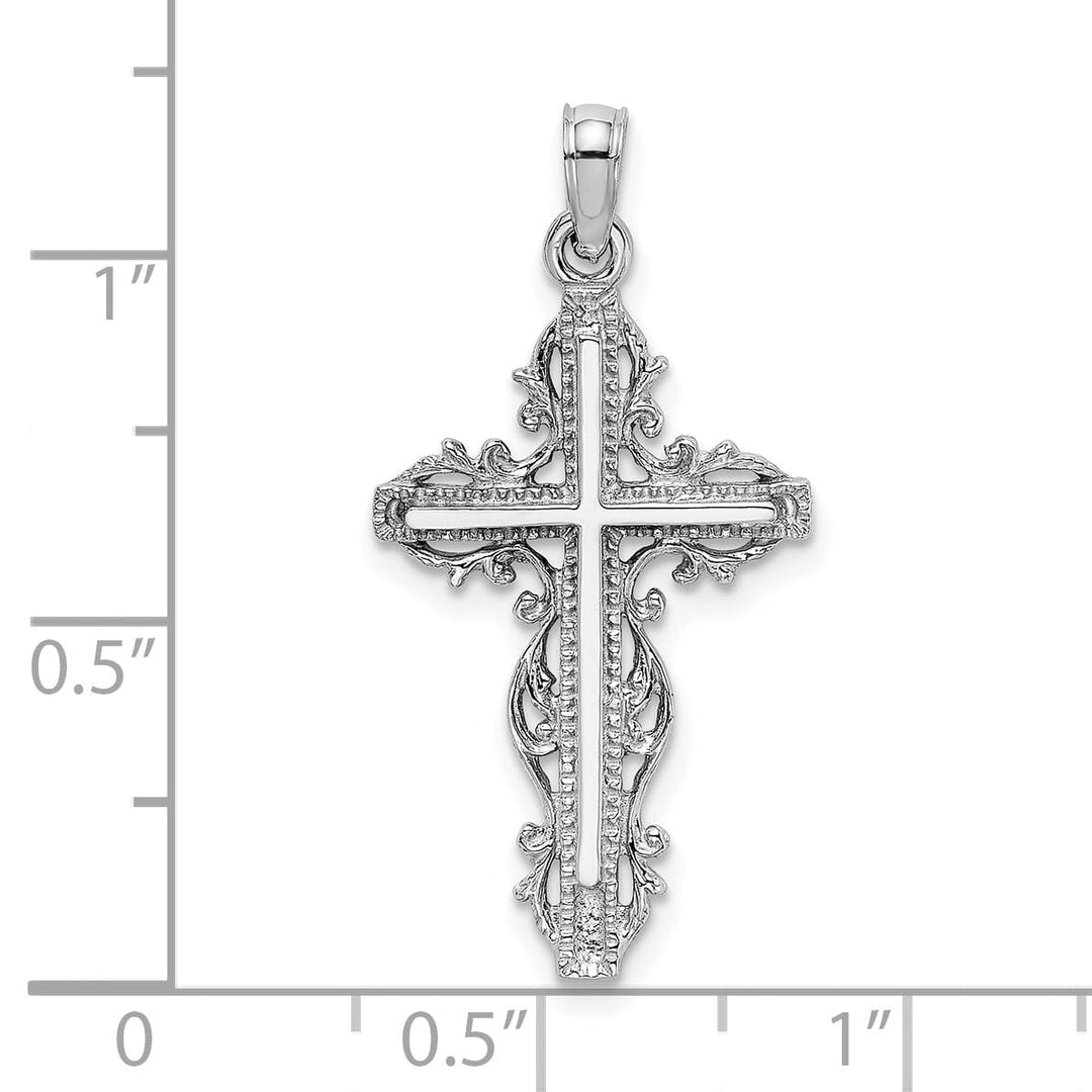 Lovely Rita's Charms & Pendants 14K White Gold Artistic with Lace Trim Filigree Cross Pendant