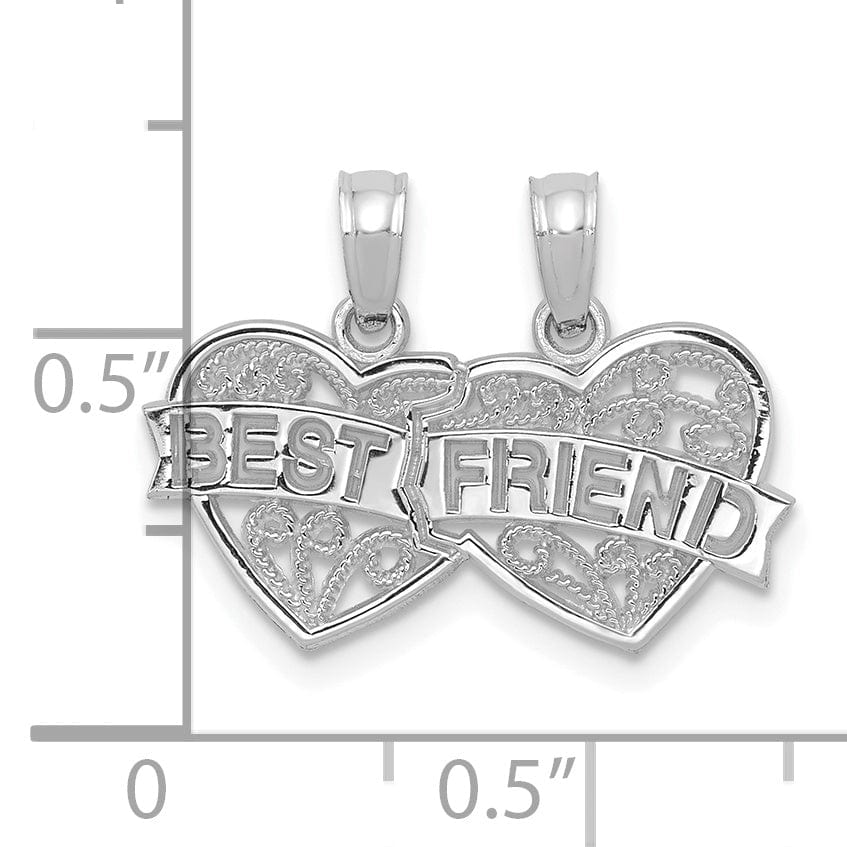Lovely Rita's Charms & Pendants 14K White Gold BEST FRIEND Breakable Double Hearts Pendant