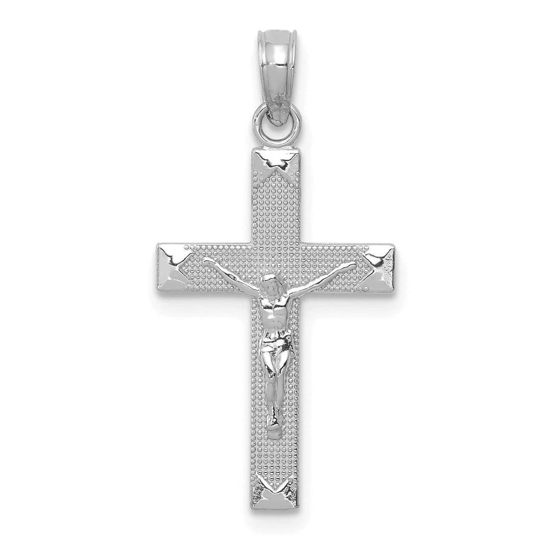 Lovely Rita's Charms & Pendants 14K White Gold Classic Beveled Tipped Crucifix Cross Pendant