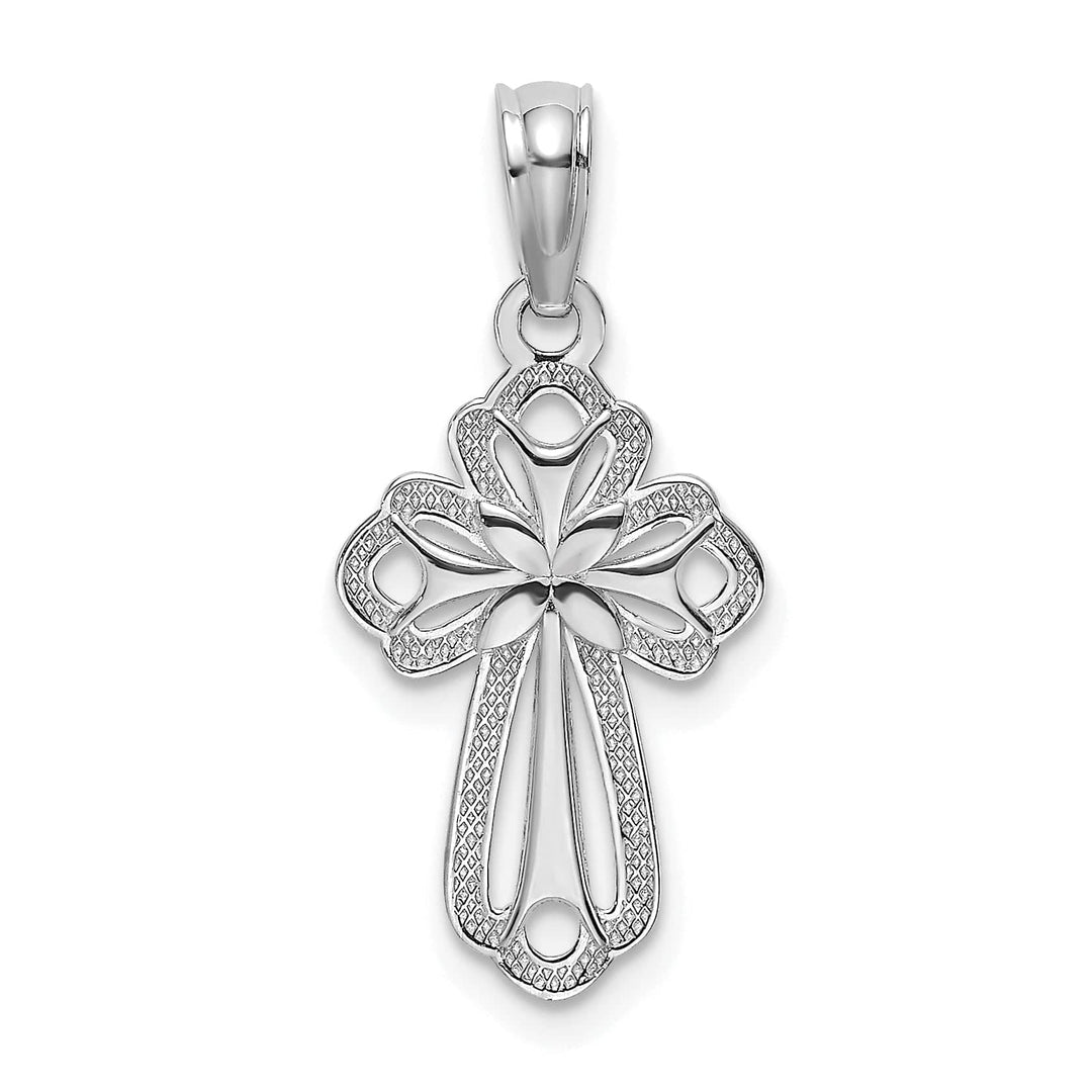 Lovely Rita's Charms & Pendants 14K White Gold Classic Cut-Out & Textured Fleur de Lis Cross Pendant
