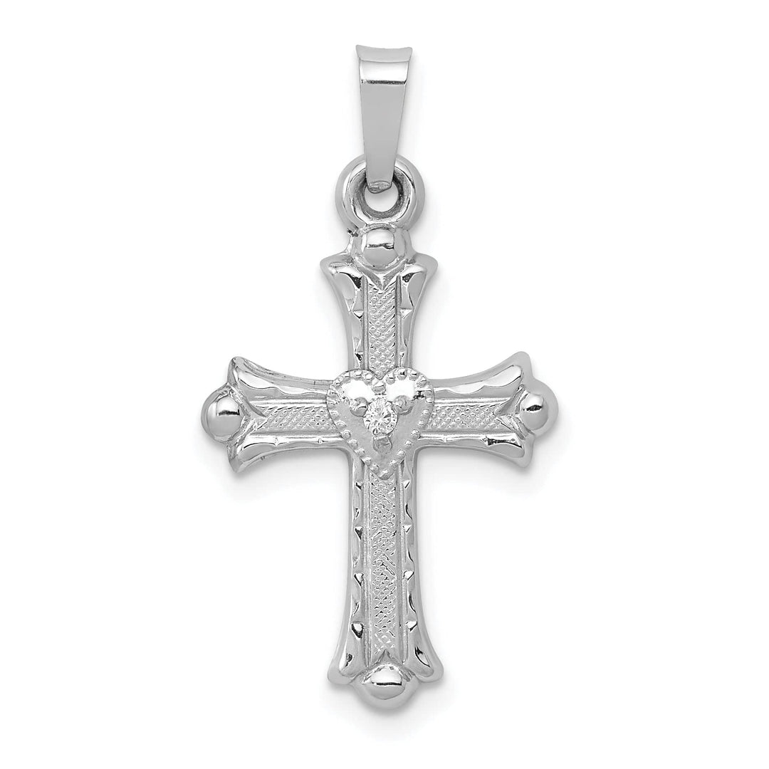 Lovely Rita's Charms & Pendants 14K White Gold Classic Diamond Heart Fleur de Lis Cross Pendant