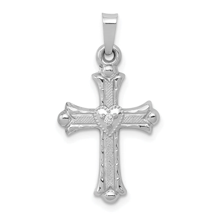 Lovely Rita's Charms & Pendants 14K White Gold Classic Diamond Heart Fleur de Lis Cross Pendant