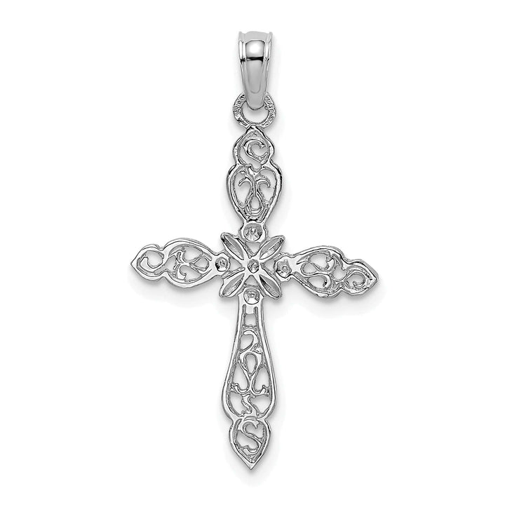 Lovely Rita's Charms & Pendants 14K White Gold Dainty Polished & Cut-Out Filigree Cross Pendant