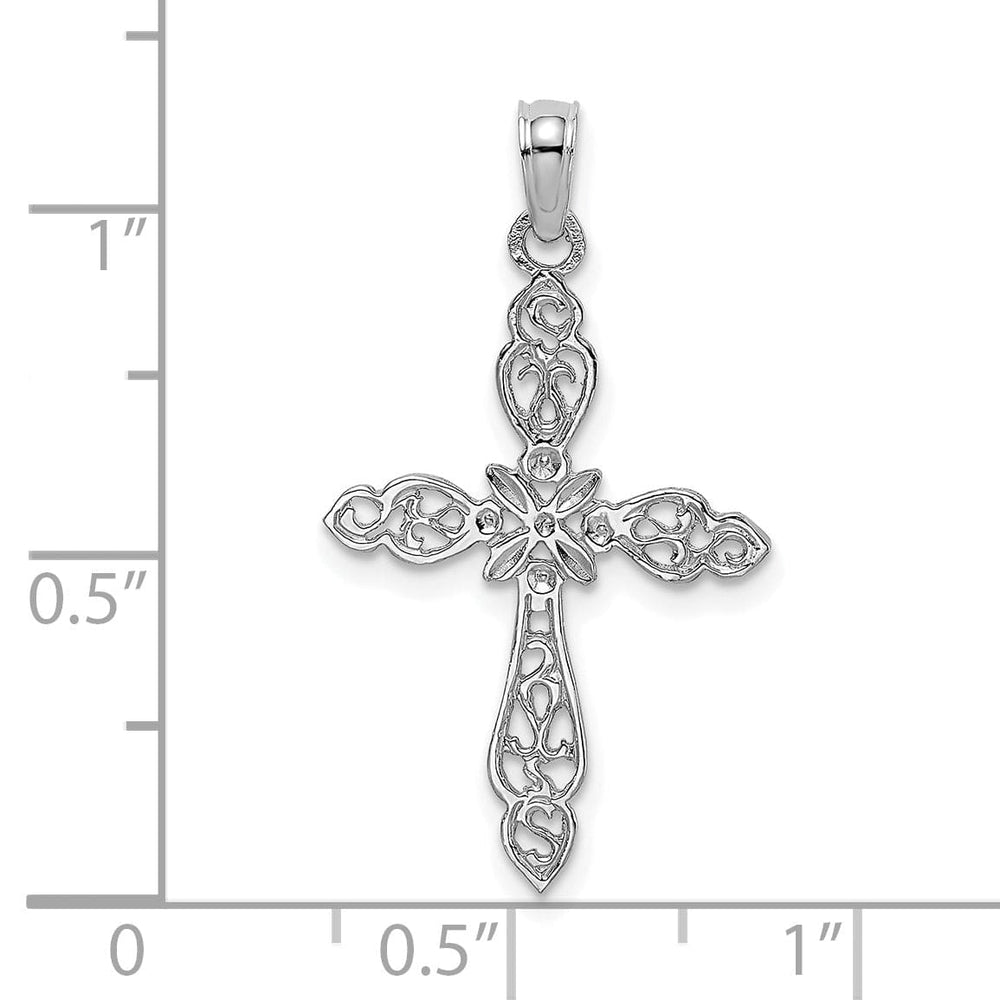 Lovely Rita's Charms & Pendants 14K White Gold Dainty Polished & Cut-Out Filigree Cross Pendant