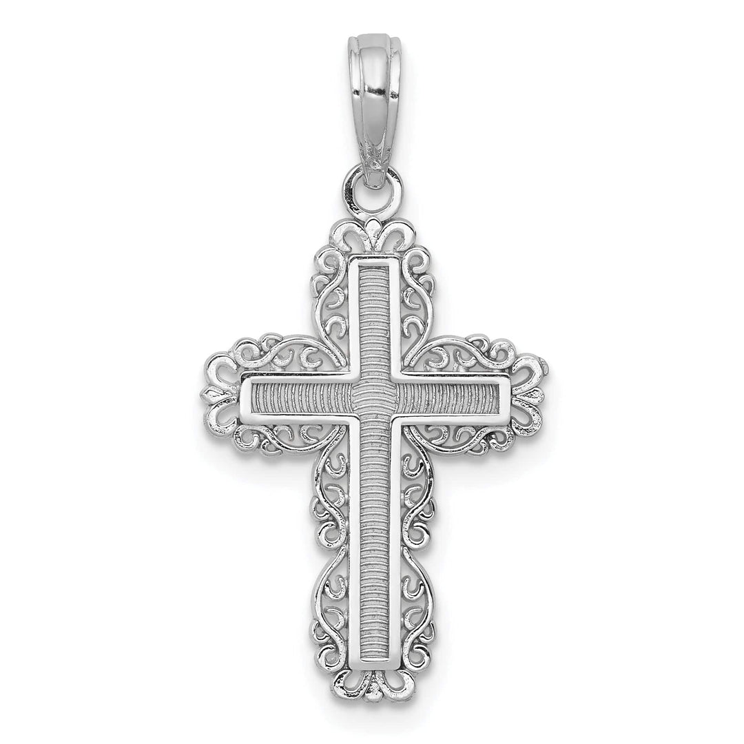 Lovely Rita's Charms & Pendants 14K White Gold Designer Textured with Lace Trim Filigree Cross Pendant