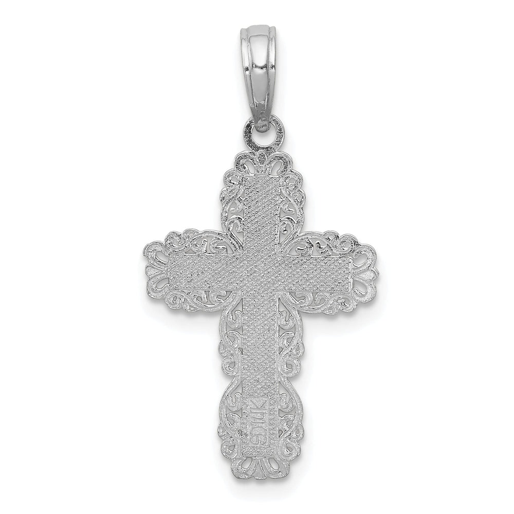 Lovely Rita's Charms & Pendants 14K White Gold Designer Textured with Lace Trim Filigree Cross Pendant