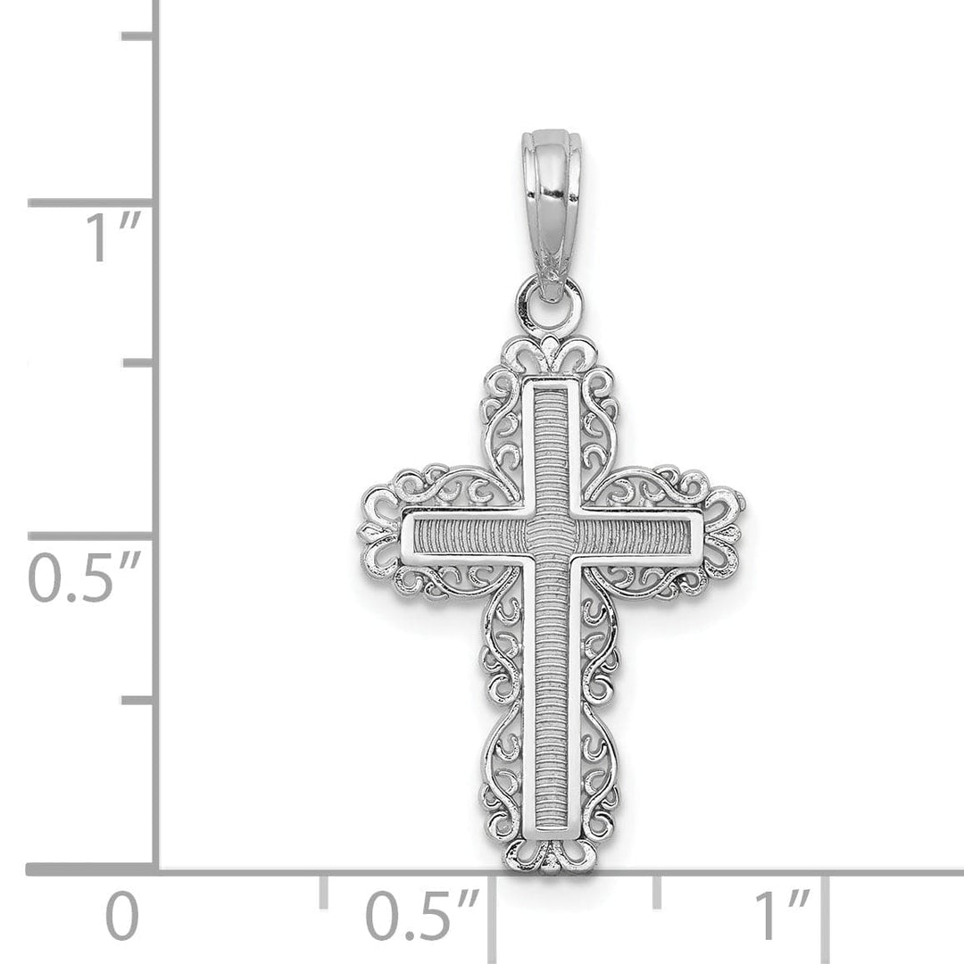 Lovely Rita's Charms & Pendants 14K White Gold Designer Textured with Lace Trim Filigree Cross Pendant