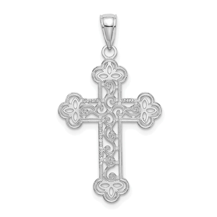 Lovely Rita's Charms & Pendants 14K White Gold Elegant Textured & Beaded Edge Filigree Cross Pendant