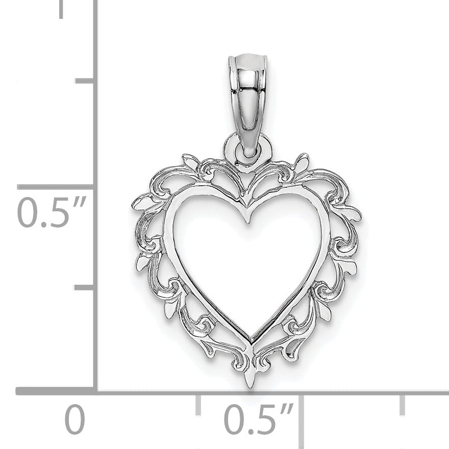 Lovely Rita's Charms & Pendants 14K White Gold Heart Lace Trim Design Pendant