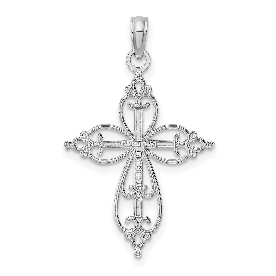 Lovely Rita's Charms & Pendants 14K White Gold Intricate Beaded Filigree Cross Pendant
