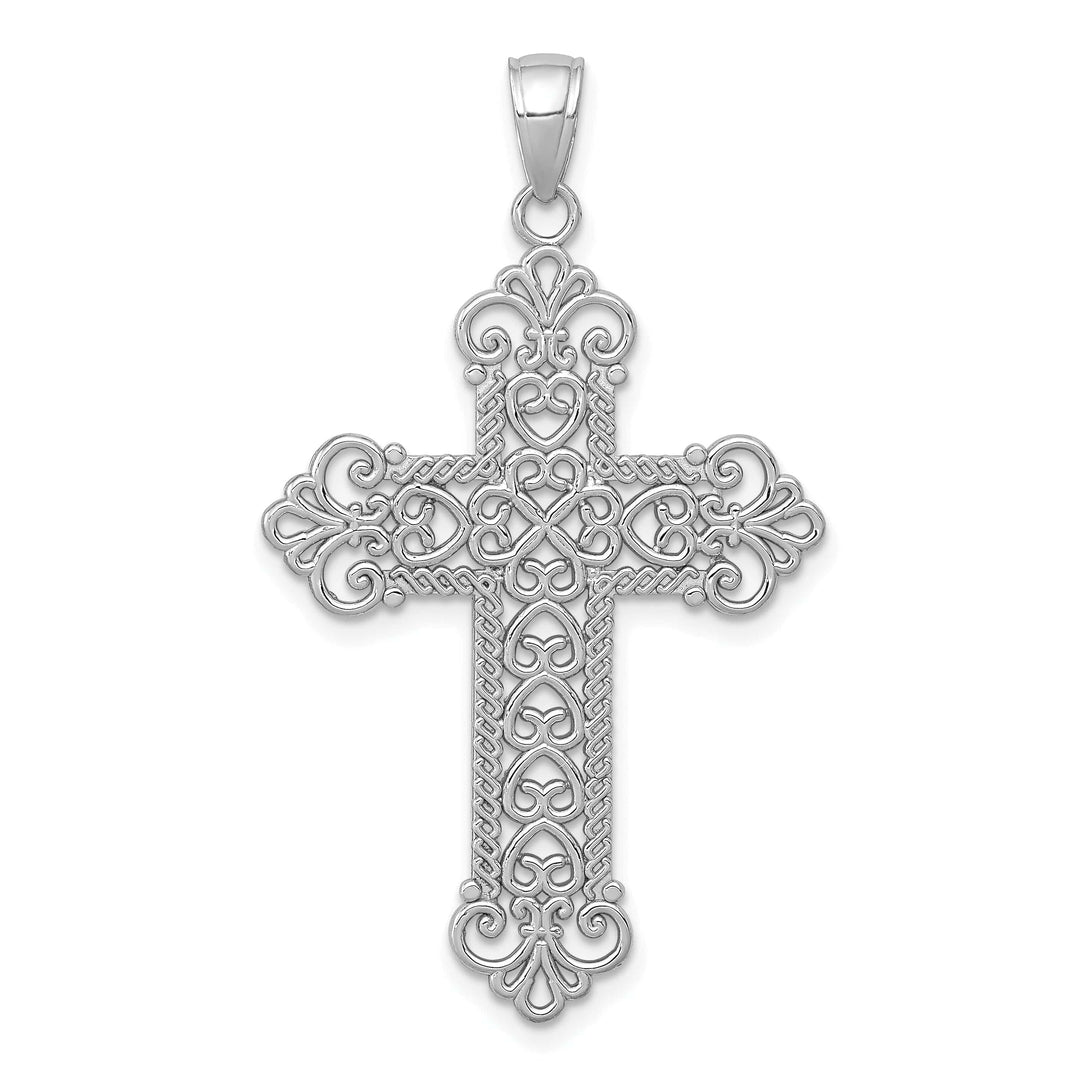 Lovely Rita's Charms & Pendants 14K White Gold Statement Large Rope Frame Filigree Cross Pendant