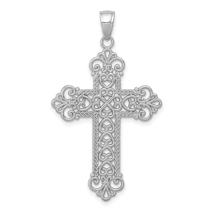 Lovely Rita's Charms & Pendants 14K White Gold Statement Large Rope Frame Filigree Cross Pendant