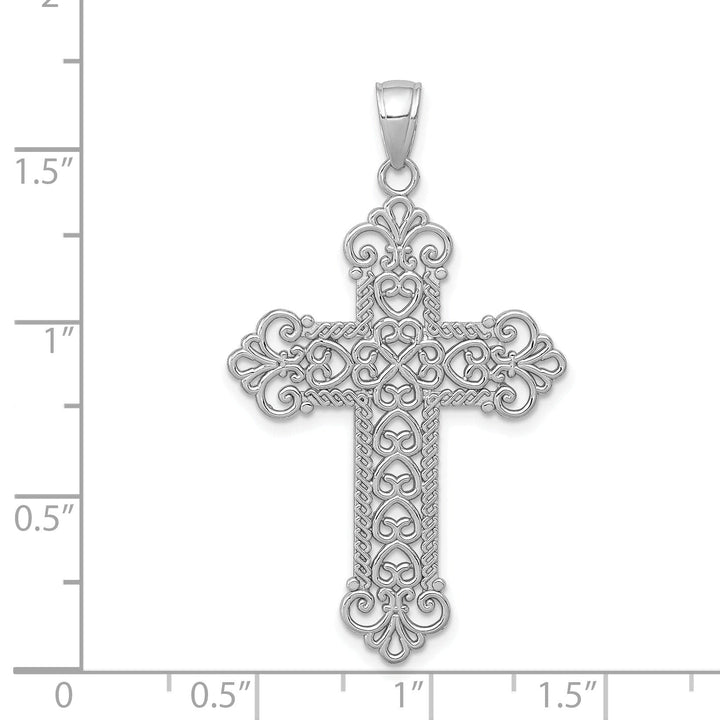 Lovely Rita's Charms & Pendants 14K White Gold Statement Large Rope Frame Filigree Cross Pendant