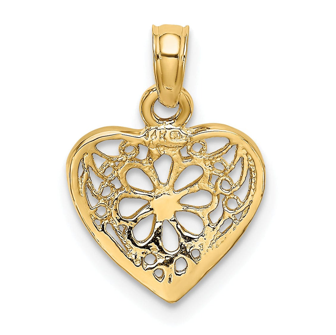 Lovely Rita's Charms & Pendants 14k Yellow Gold 2-D Filigree Heart Flower Design Pendant