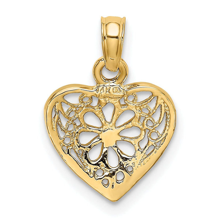Lovely Rita's Charms & Pendants 14k Yellow Gold 2-D Filigree Heart Flower Design Pendant