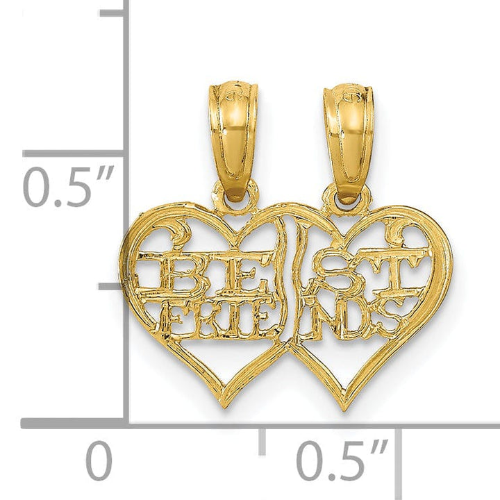Lovely Rita's Charms & Pendants 14k Yellow Gold 2 Piece Break Apart BEST FRIENDS Hearts Pendant