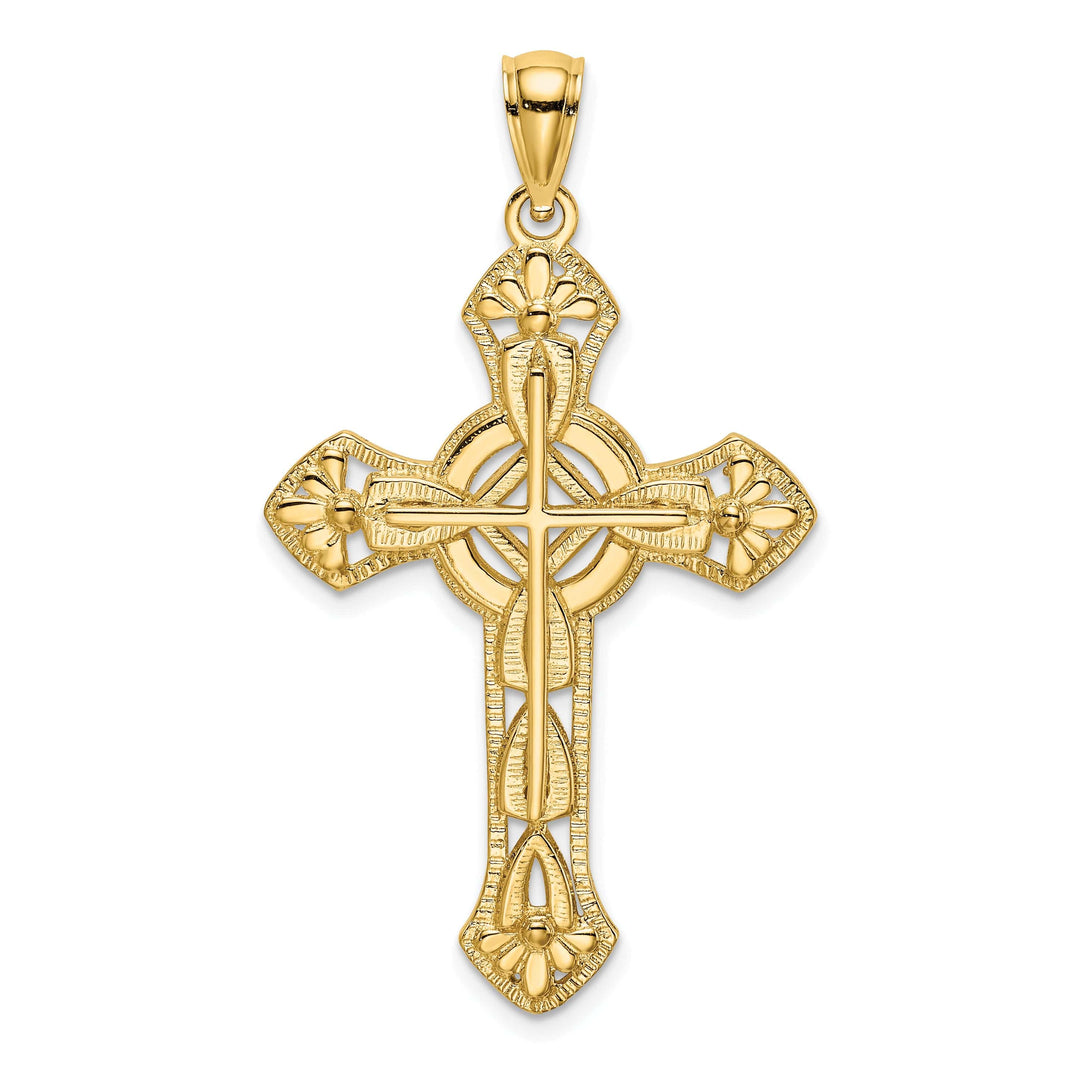 Lovely Rita's Charms & Pendants 14K Yellow Gold Artistic Cut-Out Floral Filigree Cross Pendant