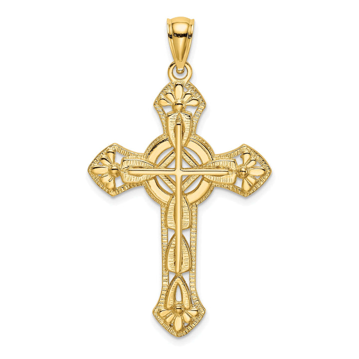 Lovely Rita's Charms & Pendants 14K Yellow Gold Artistic Cut-Out Floral Filigree Cross Pendant