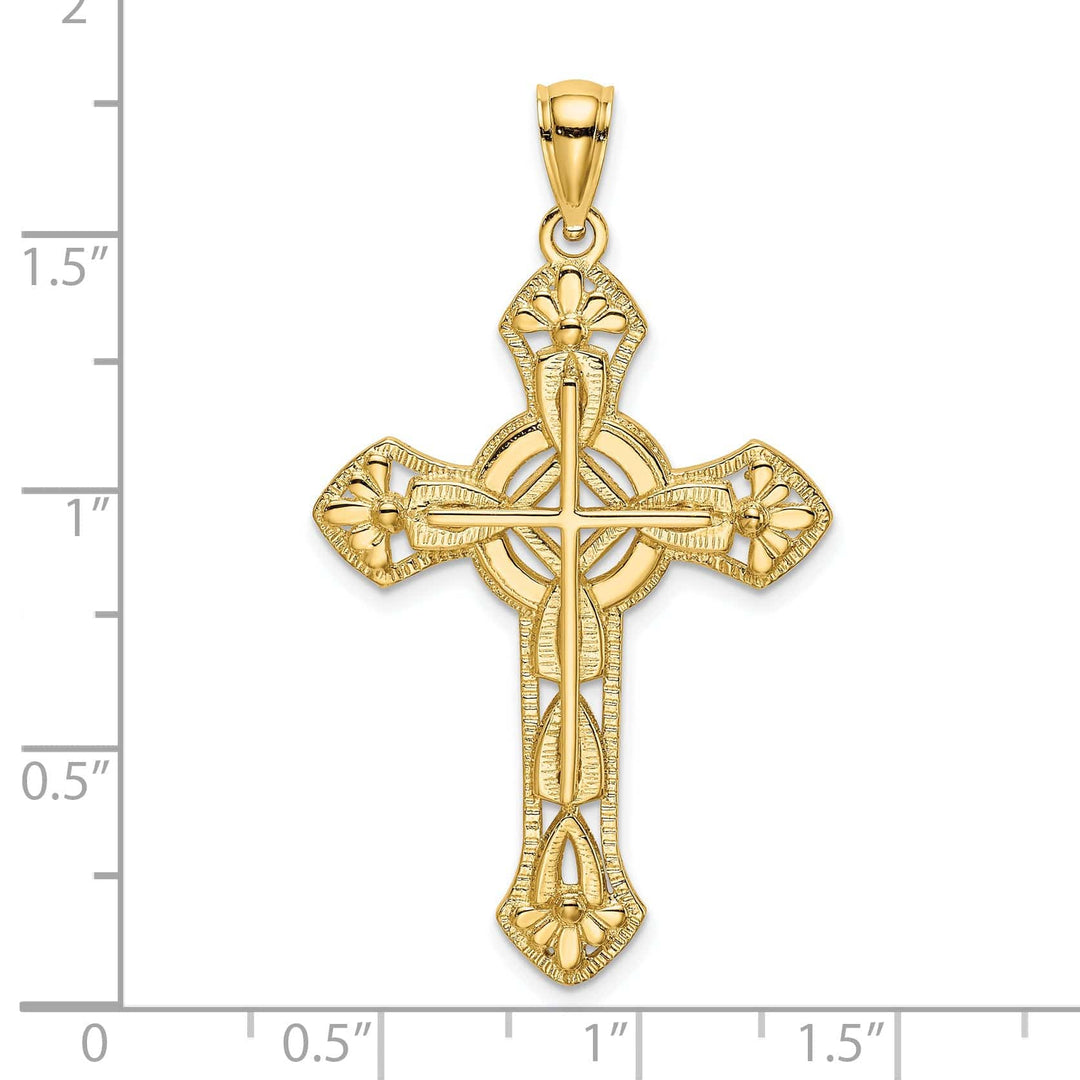 Lovely Rita's Charms & Pendants 14K Yellow Gold Artistic Cut-Out Floral Filigree Cross Pendant