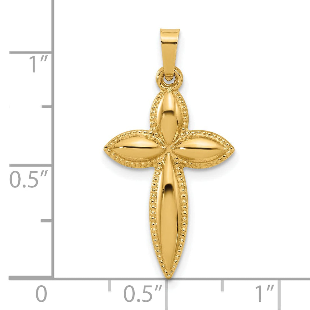 Lovely Rita's Charms & Pendants 14K Yellow Gold Bold Polished Hollow Beaded Edge Passion Cross Pendant