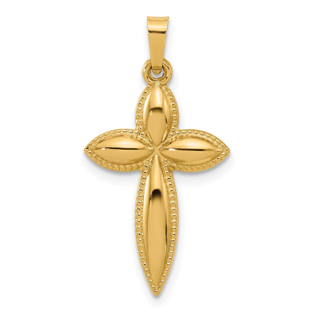 Lovely Rita's Charms & Pendants 14K Yellow Gold Bold Polished Hollow Beaded Edge Passion Cross Pendant