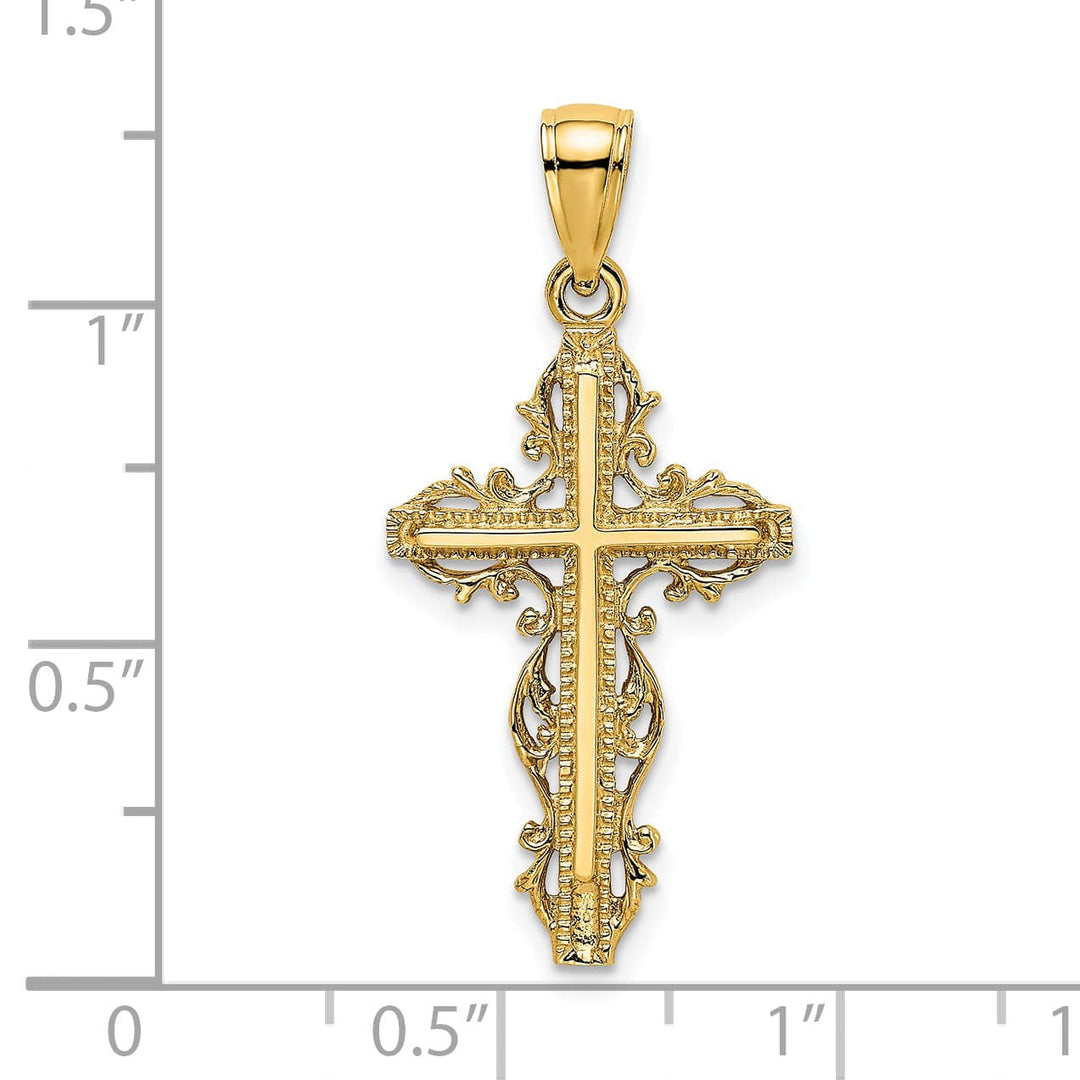 Lovely Rita's Charms & Pendants 14K Yellow Gold Bold with Lace Trim Filigree Cross Pendant
