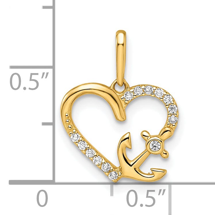 Lovely Rita's Charms & Pendants 14k Yellow Gold C.Z Heart with Anchor Pendant