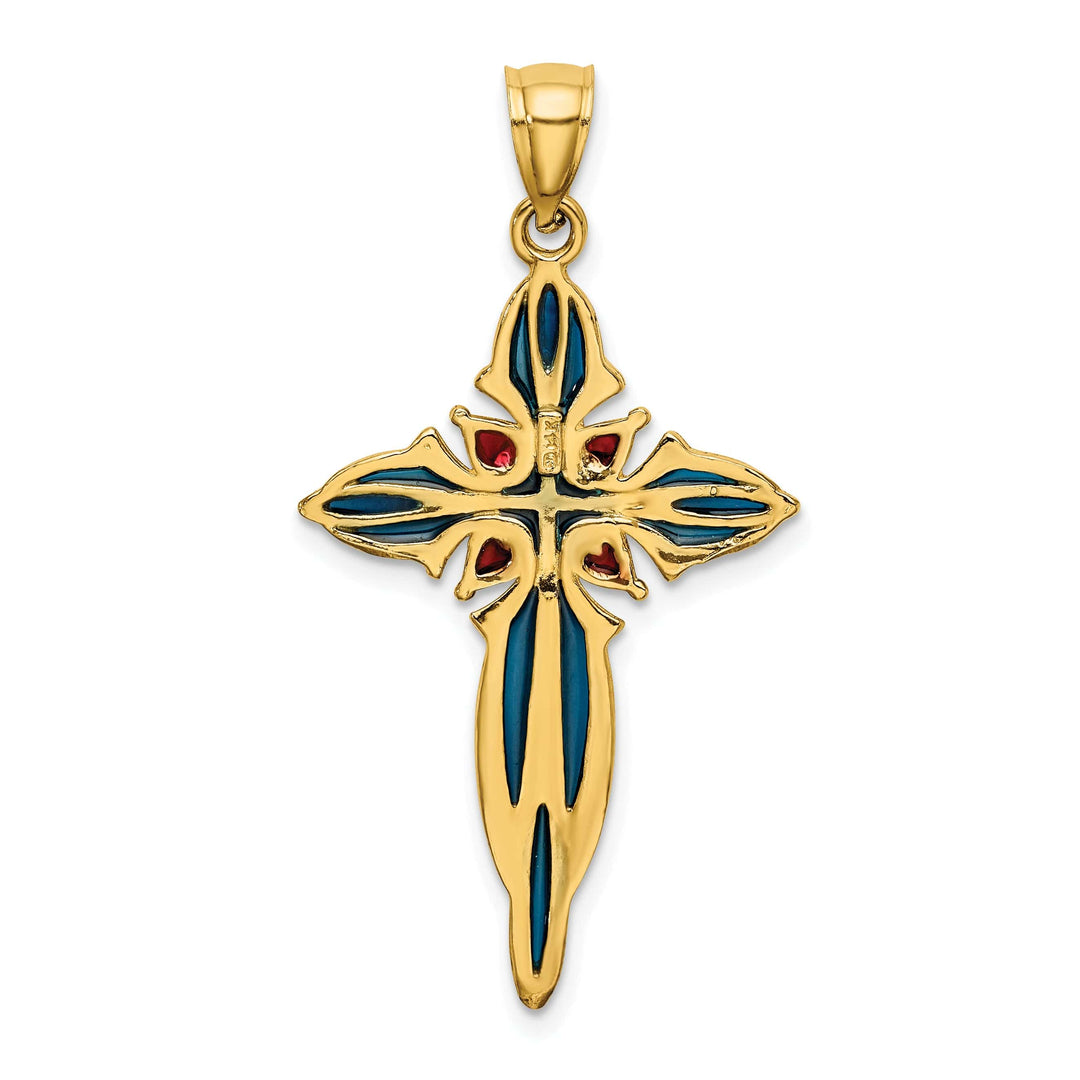 Lovely Rita's Charms & Pendants 14K Yellow Gold Classic Blue & Red Enameled Passion Cross Pendant