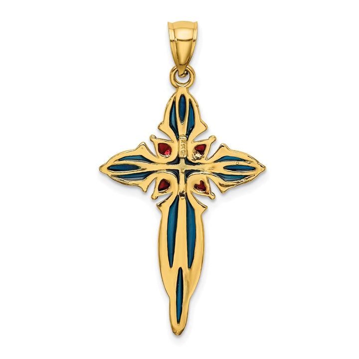 Lovely Rita's Charms & Pendants 14K Yellow Gold Classic Blue & Red Enameled Passion Cross Pendant