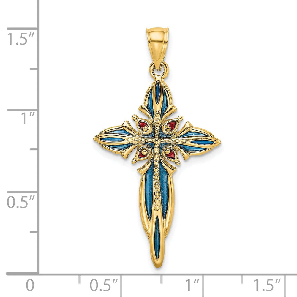 Lovely Rita's Charms & Pendants 14K Yellow Gold Classic Blue & Red Enameled Passion Cross Pendant