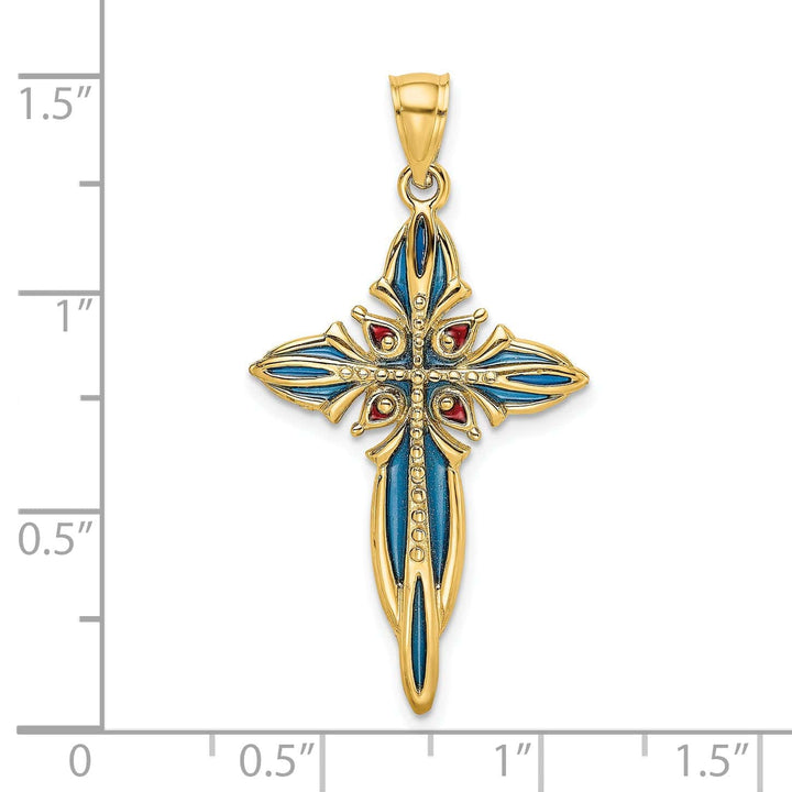 Lovely Rita's Charms & Pendants 14K Yellow Gold Classic Blue & Red Enameled Passion Cross Pendant