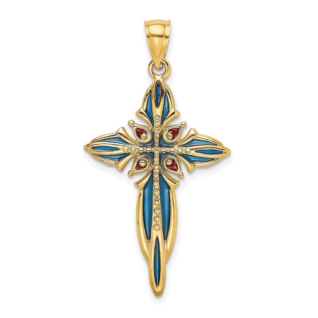 Lovely Rita's Charms & Pendants 14K Yellow Gold Classic Blue & Red Enameled Passion Cross Pendant