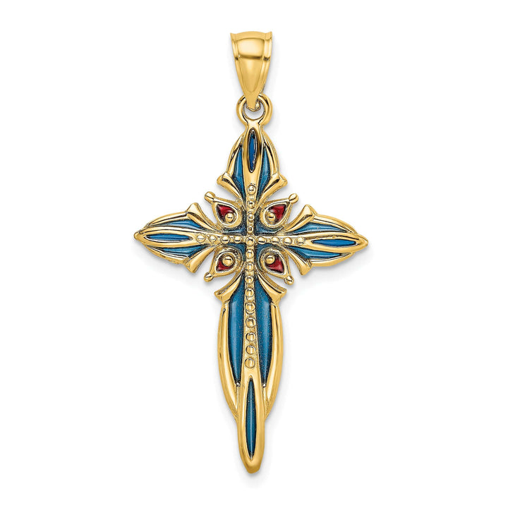Lovely Rita's Charms & Pendants 14K Yellow Gold Classic Blue & Red Enameled Passion Cross Pendant