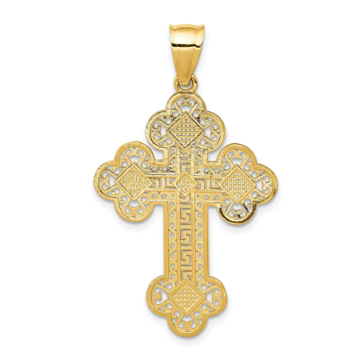 Lovely Rita's Charms & Pendants 14K Yellow Gold Classic Budded Greek Key Filigree Cross Pendant