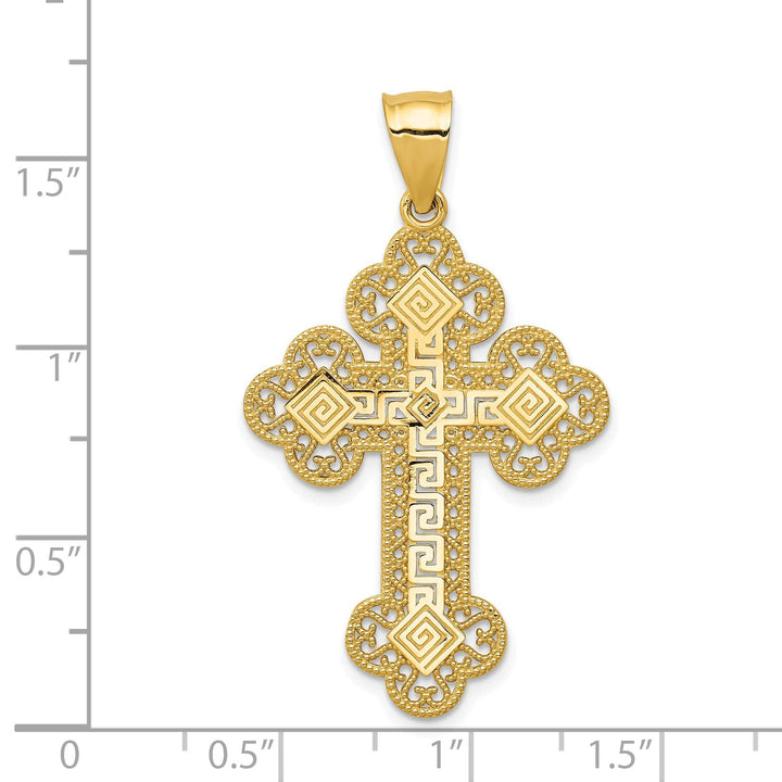Lovely Rita's Charms & Pendants 14K Yellow Gold Classic Budded Greek Key Filigree Cross Pendant
