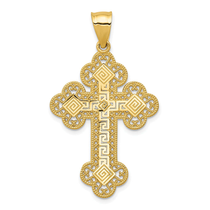 Lovely Rita's Charms & Pendants 14K Yellow Gold Classic Budded Greek Key Filigree Cross Pendant