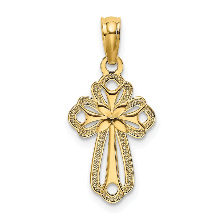 Lovely Rita's Charms & Pendants 14K Yellow Gold Classic Cut-Out & Textured Fleur de Lis Cross Pendant
