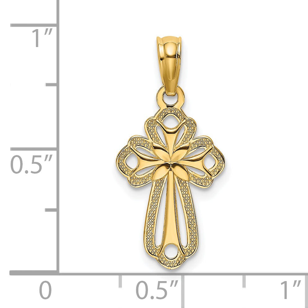 Lovely Rita's Charms & Pendants 14K Yellow Gold Classic Cut-Out & Textured Fleur de Lis Cross Pendant