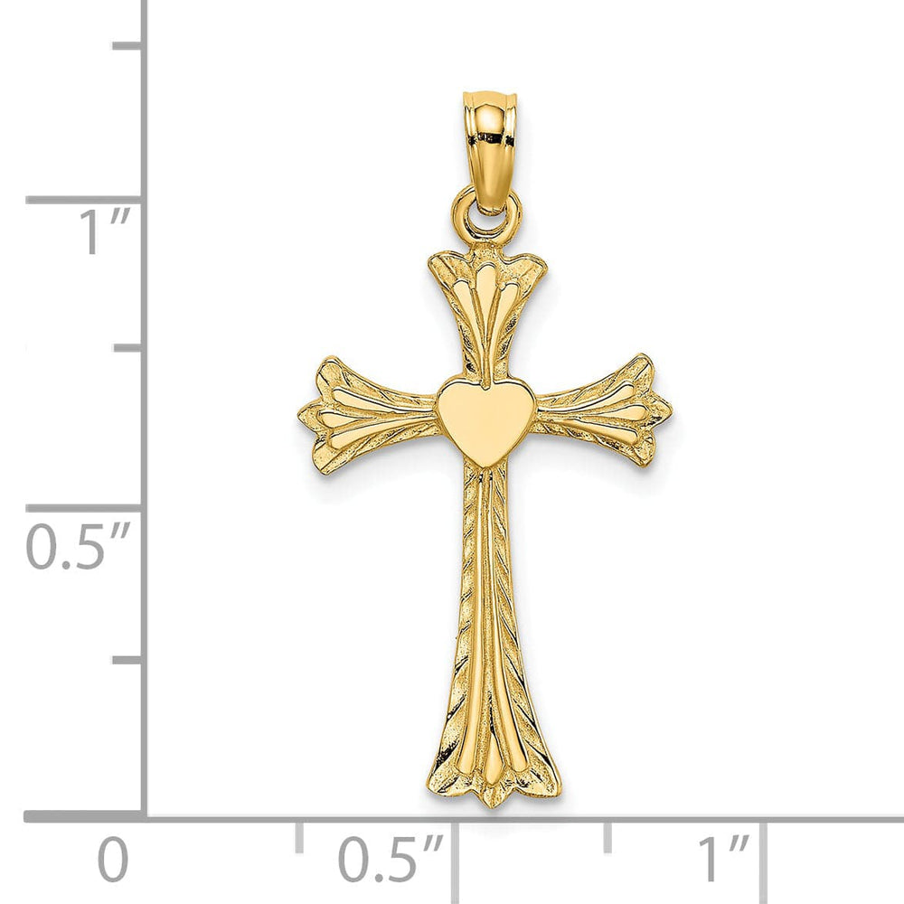 Lovely Rita's Charms & Pendants 14K Yellow Gold Classic & Engraved Heart Fleur de Lis Cross Pendant
