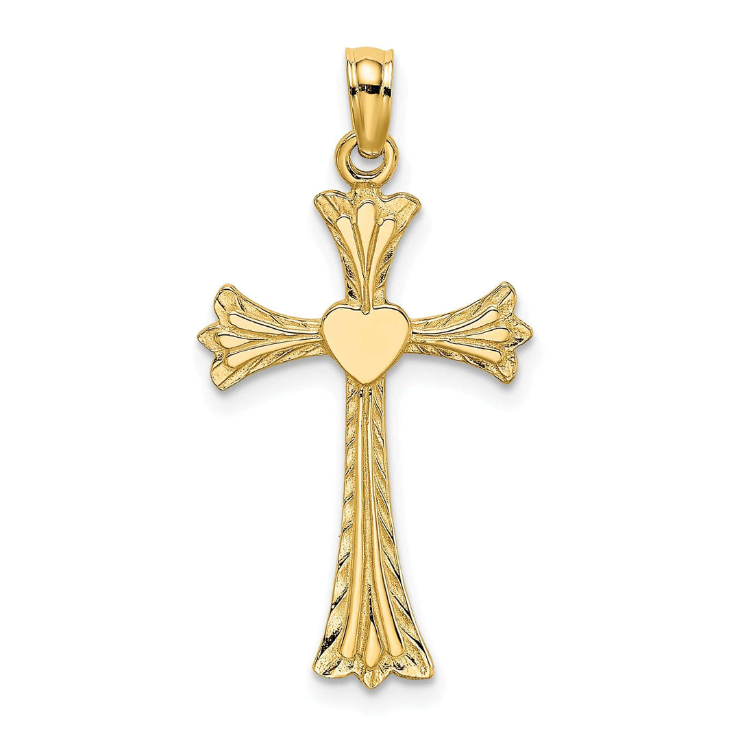 Lovely Rita's Charms & Pendants 14K Yellow Gold Classic & Engraved Heart Fleur de Lis Cross Pendant