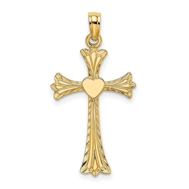 Lovely Rita's Charms & Pendants 14K Yellow Gold Classic & Engraved Heart Fleur de Lis Cross Pendant