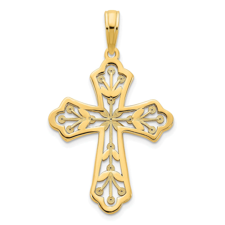 Lovely Rita's Charms & Pendants 14K Yellow Gold Classic Fancy Leaves Fleur de Lis Cross Pendant