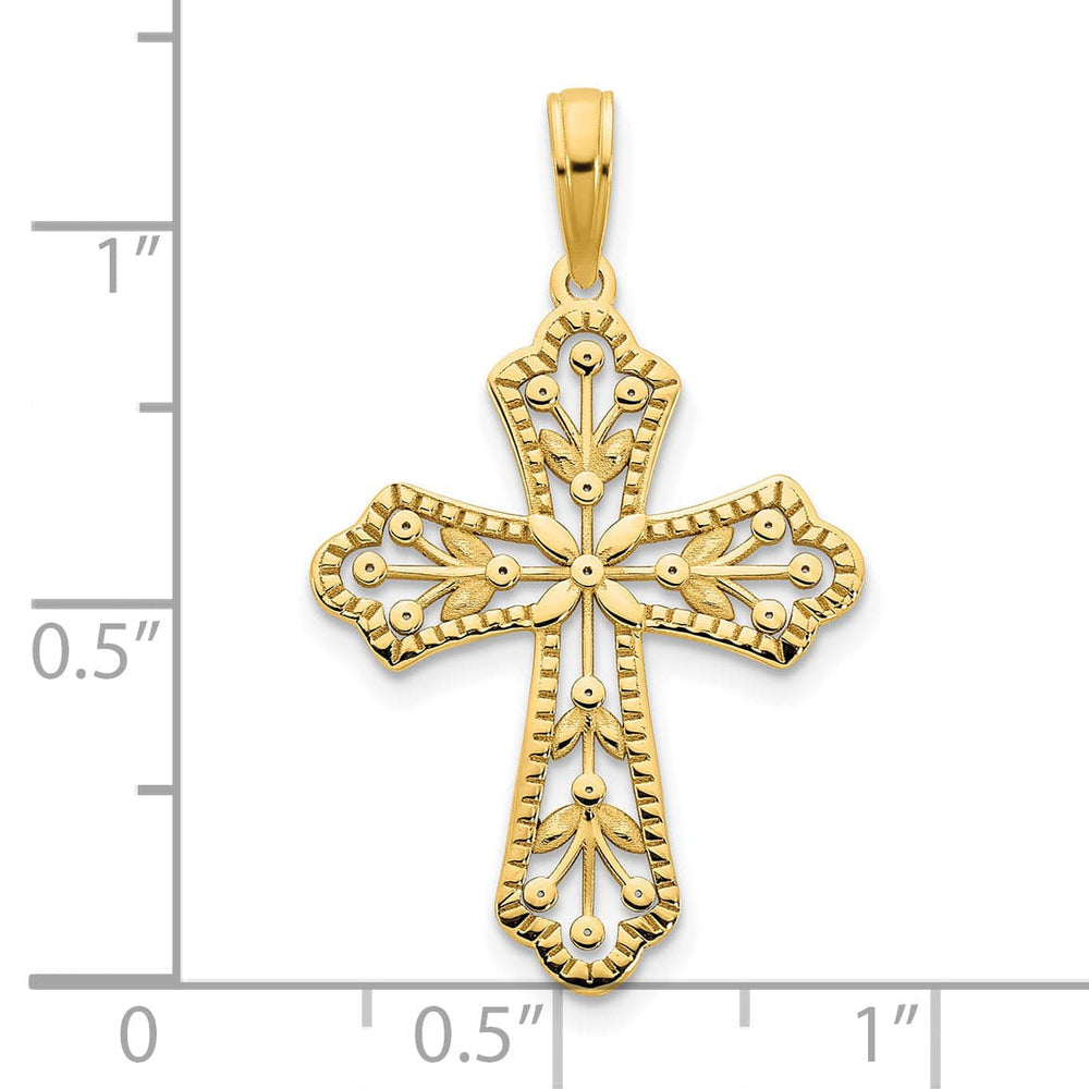 Lovely Rita's Charms & Pendants 14K Yellow Gold Classic Fancy Leaves Fleur de Lis Cross Pendant