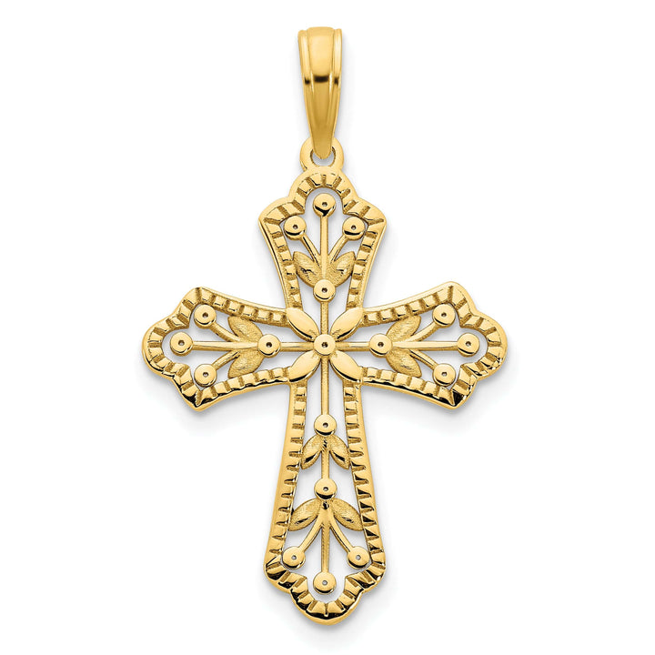 Lovely Rita's Charms & Pendants 14K Yellow Gold Classic Fancy Leaves Fleur de Lis Cross Pendant