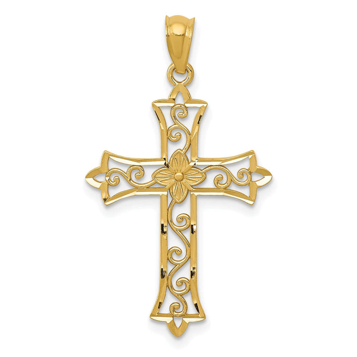 Lovely Rita's Charms & Pendants 14K Yellow Gold Classic Flower Scrolled Fleur de Lis Cross Pendant