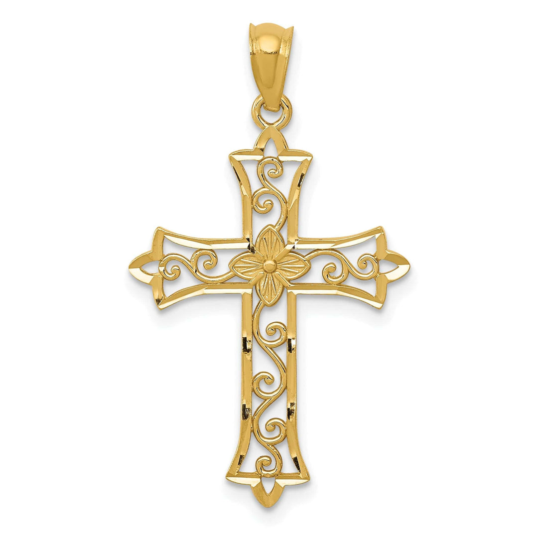 Lovely Rita's Charms & Pendants 14K Yellow Gold Classic Flower Scrolled Fleur de Lis Cross Pendant