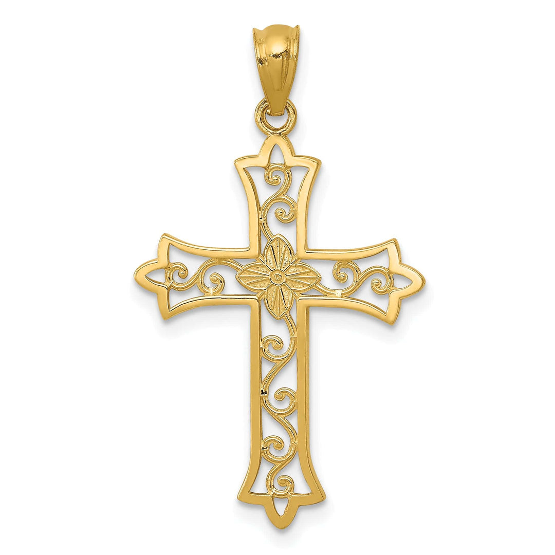 Lovely Rita's Charms & Pendants 14K Yellow Gold Classic Flower Scrolled Fleur de Lis Cross Pendant