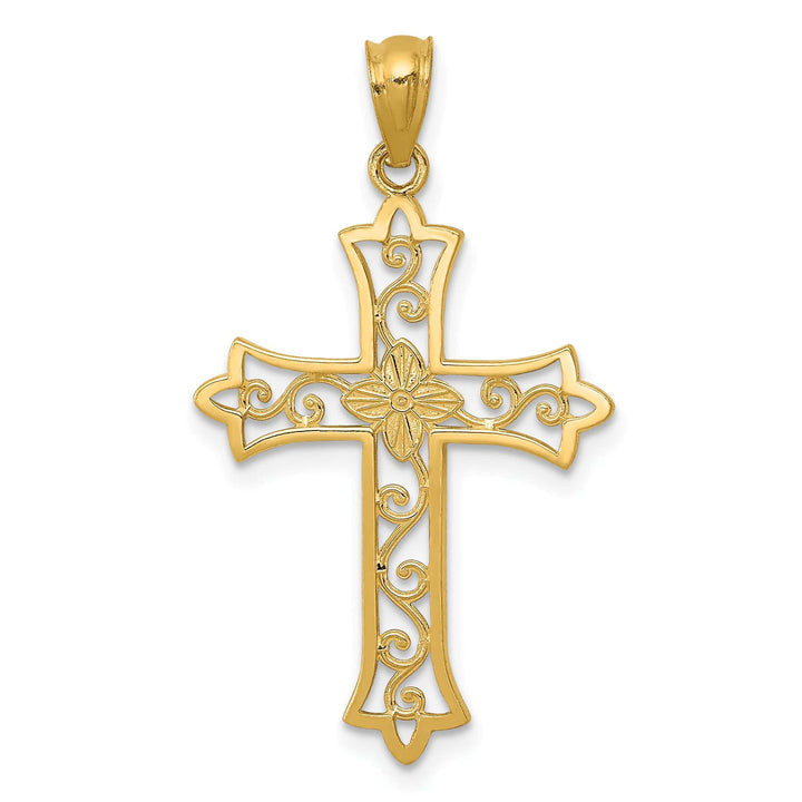 Lovely Rita's Charms & Pendants 14K Yellow Gold Classic Flower Scrolled Fleur de Lis Cross Pendant