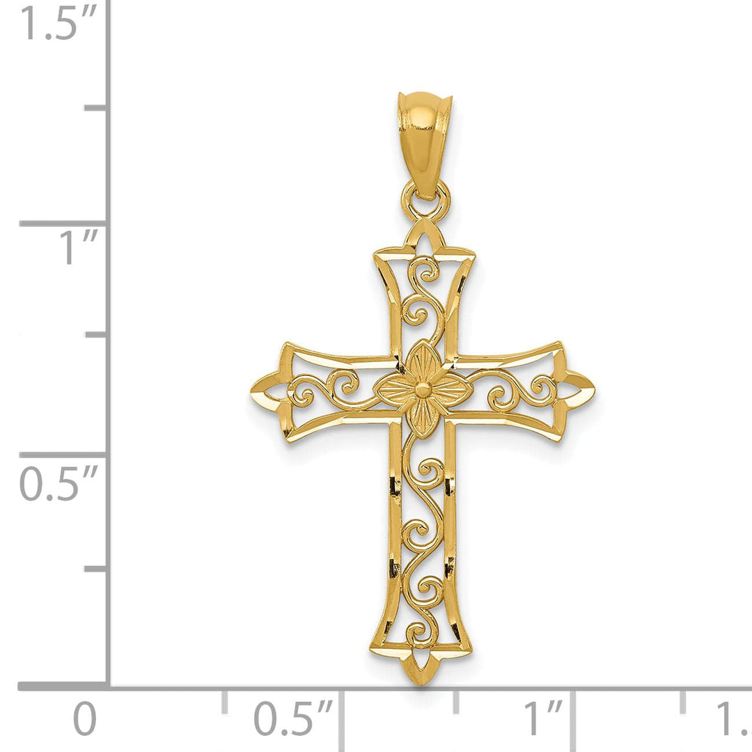 Lovely Rita's Charms & Pendants 14K Yellow Gold Classic Flower Scrolled Fleur de Lis Cross Pendant
