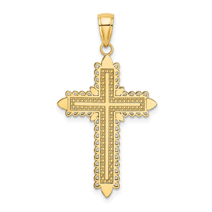 Lovely Rita's Charms & Pendants 14K Yellow Gold Classic Lace Border Fleur de Lis Cross Pendant